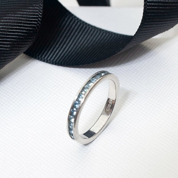 Vintage Dainty Band with Blue CZ Stones 925 Silver Ring, Size 6.75, Retro Gift - Picture 4 of 5